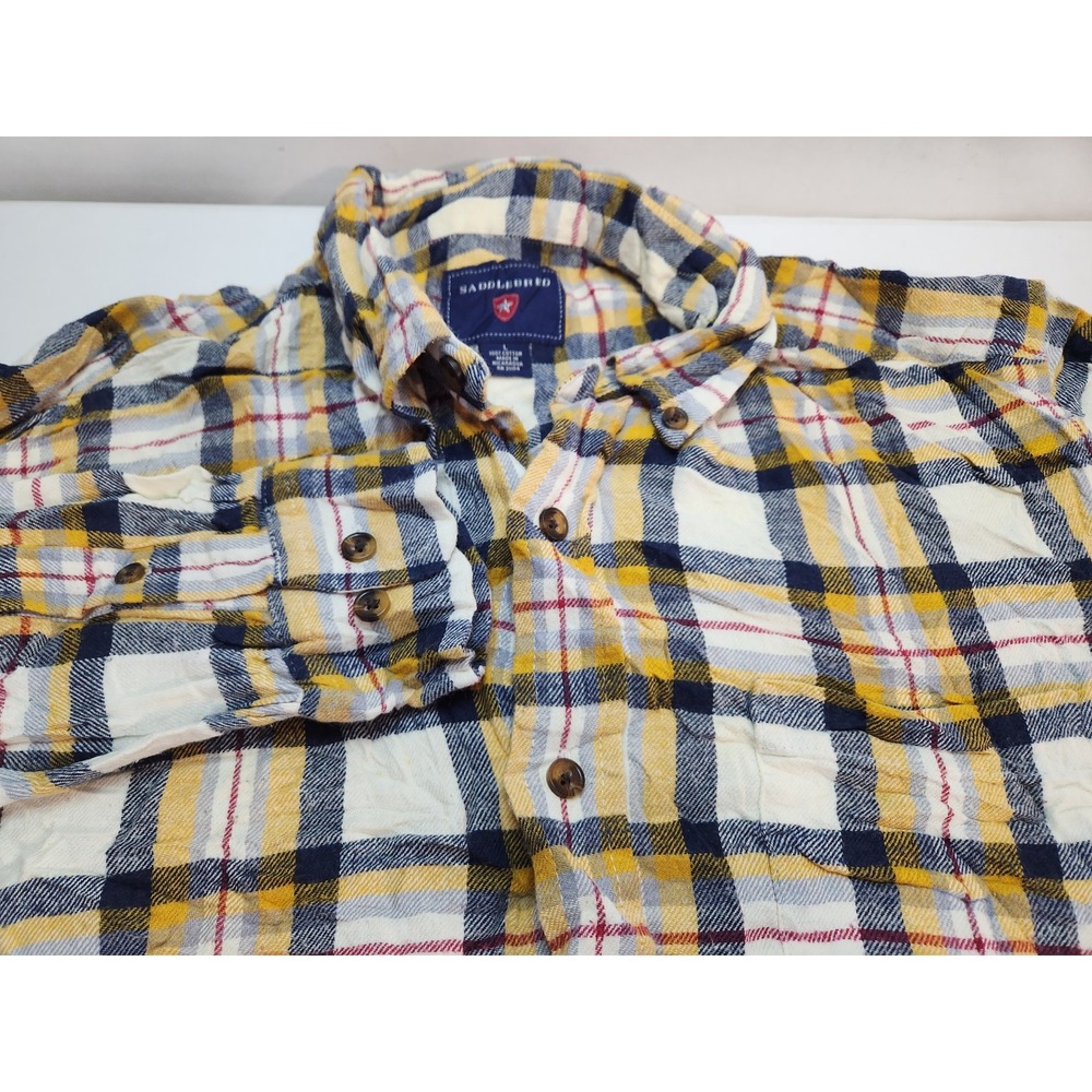 Saddlebred‎ Mens Large Yellow Plaid Flannel Long Sleeve Button Down Shirt